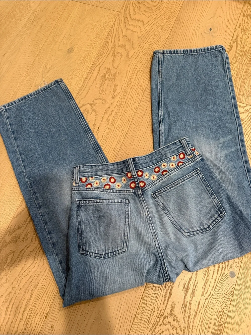 Zara Kids Girls Floral Straight Cut Jeans Size 14